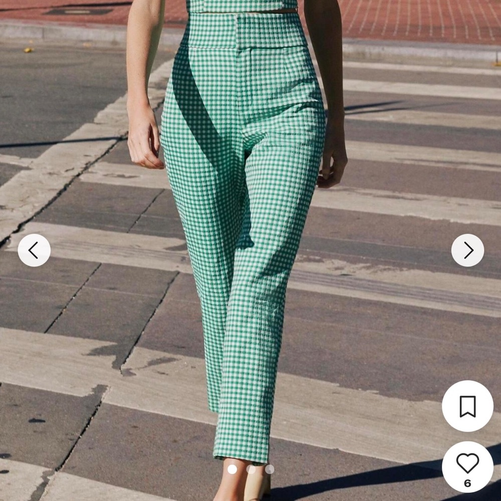 Zara Green Gingham High-Waisted Pants